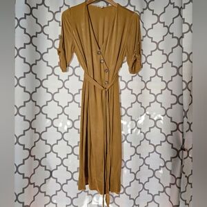 Rebellion Light Pale Mustard Midi Button Down Dress